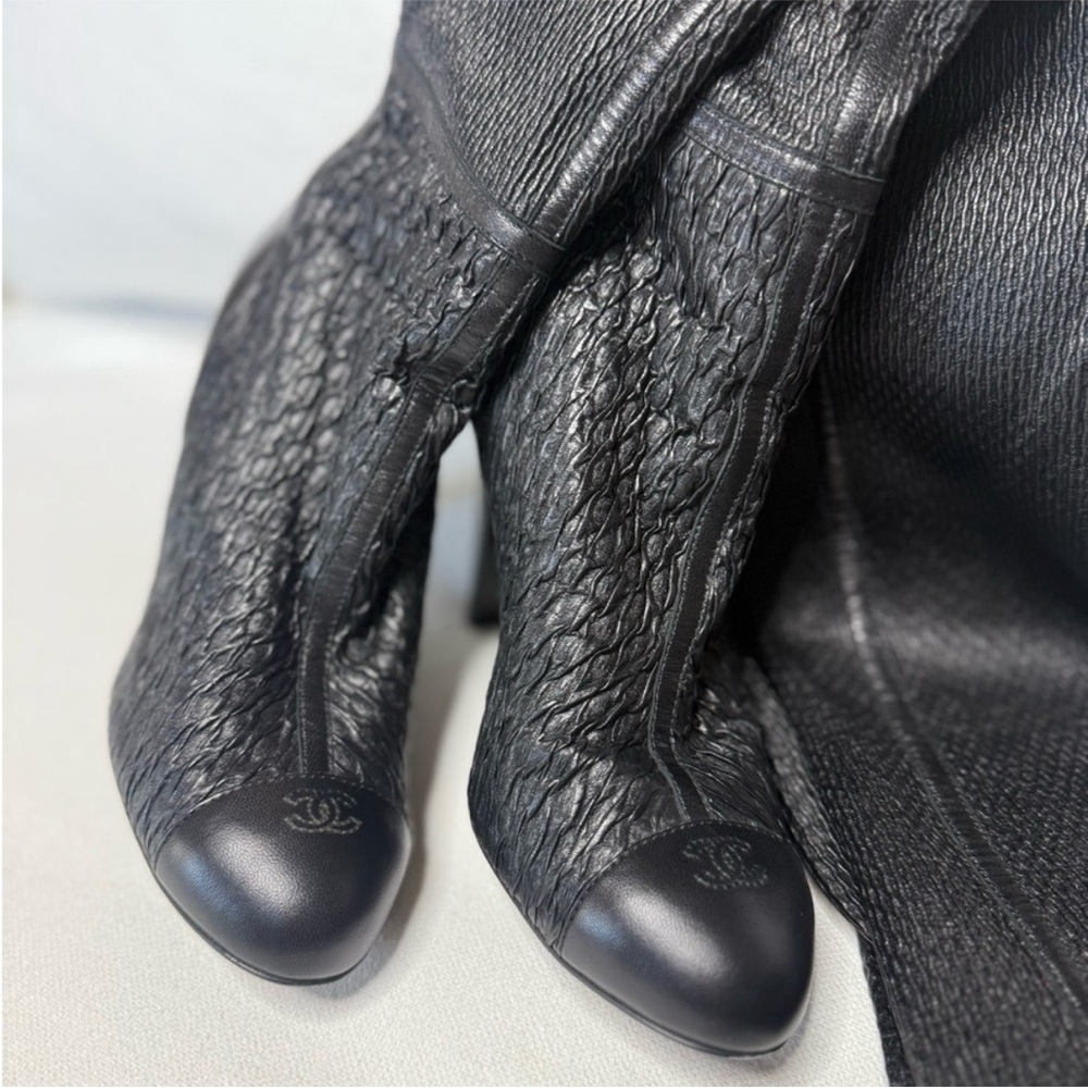 Chanel Leather Over-The-Knee Thigh High Sock Boots Size 7